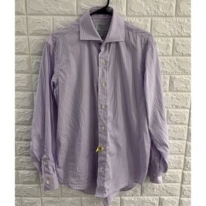 LEDBURY MENS BUTTON FRONT SHIRT SIZE MEDIUM 15 1/2 CLASSIC FIT PURPLE‎
